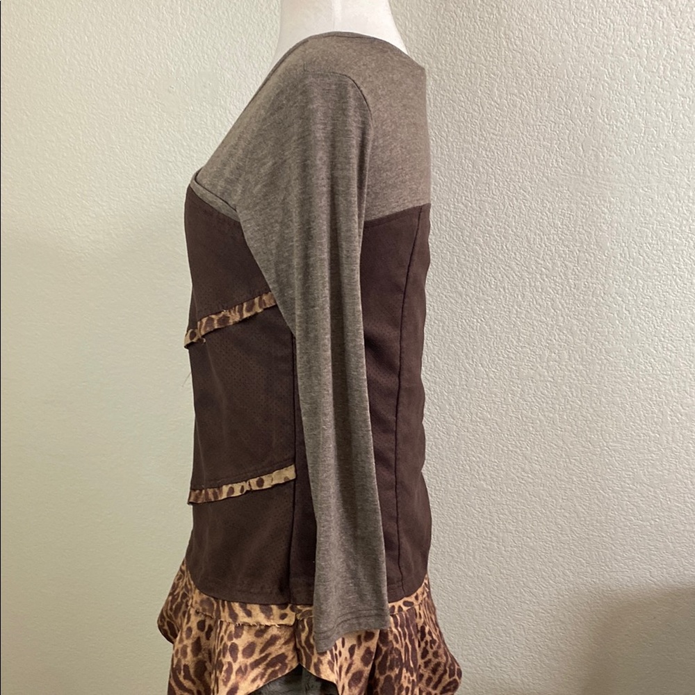 Brown and Gray Layered Dress with Animal Print - Picture 4 of 7
